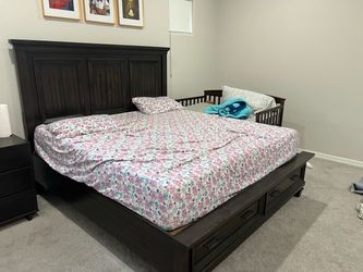 Dark walnut Wood King Bed Frame with Storage Drawers