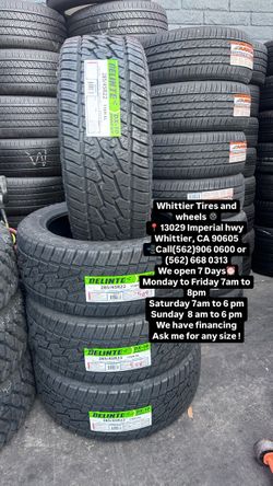 285/45R22 DELINTE , SET OF NEW TIRES, INCLUDING MOUNTING AND BALANCING. ASK ME FOR ANY SIZE OR BRAND