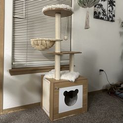 Modern Wooden 2-in-1 Cat Tree Tower