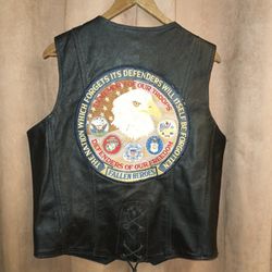  Fallen Heroes Black Leather Vest Sz M/L.  Seffner FL 