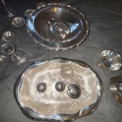 collection of vintage pewter and silver-plated tableware, 