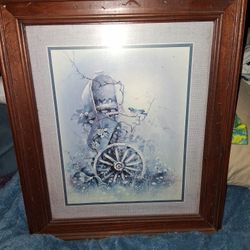 Country Picture Of Flowers, Mail Box And Waggan Will.