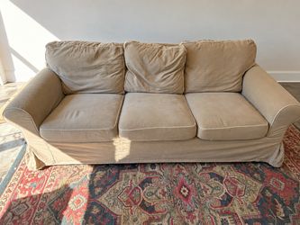 Beige 3-Seat Sofa with Slipcover