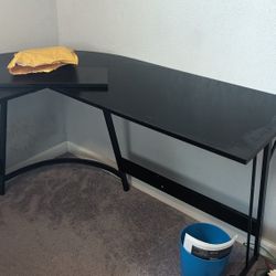 L-Shaped Desk With Raised Monitor Stand