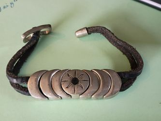 Leather Bracelet with Moon Phase Metal Centerpiece