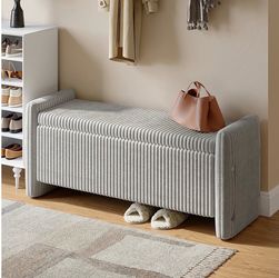 Corduroy Ottoman With Storage, 19”H x 44”W x 14”D, Gray