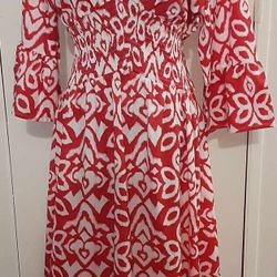 Women's Red and White Dress with Elastic Waistband Size XL