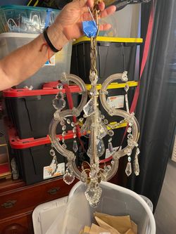 Small Crystal Chandelier with Brass Chain
