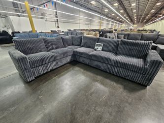 Gray Corduroy L-Shaped Sectional Sofa