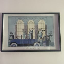 Framed Wall Art - “Au Revoir” Blue-Toned Scene, Black Frame