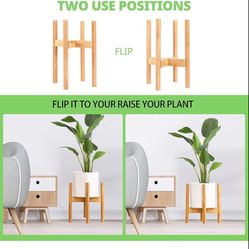 Waytrim 2Pcs Plant Stand Flower Pot Holder - BAMFOX Indoor Bamboo Mid Century Modern Plant Holder Display Rack for House Plants, Home Decor (No pot)