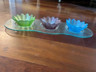Handcrafted Art Glass Triple Bowl Serving Set –