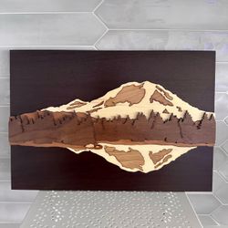 Mount Rainier National Park Solid wood lasercut wall art handmade art by Path And Oak 17” x 11 3/4”