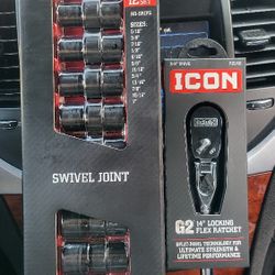 Icon SAE 3/8 IMPACT SWIVEL SET & G2 3/8 LOCKING FLEX RATCHET 