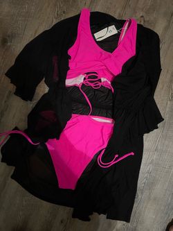 3 piece hot pink bikini
