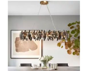 LNC 8-Light Brass Linear Chandelier with Smoky Gray Crystals for Kitchen/Dining