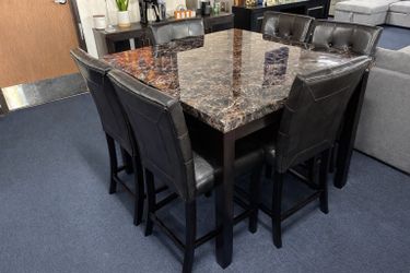 Brown faux marble 7pc dining set counter height