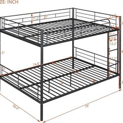 Full Over Full Bunk Bed with Ladders, Metal Bunk Beds Frame with Safety Guardrails, Modern Metal Bed Frame for Kids/Teens/Adults, No Box Spring Needed