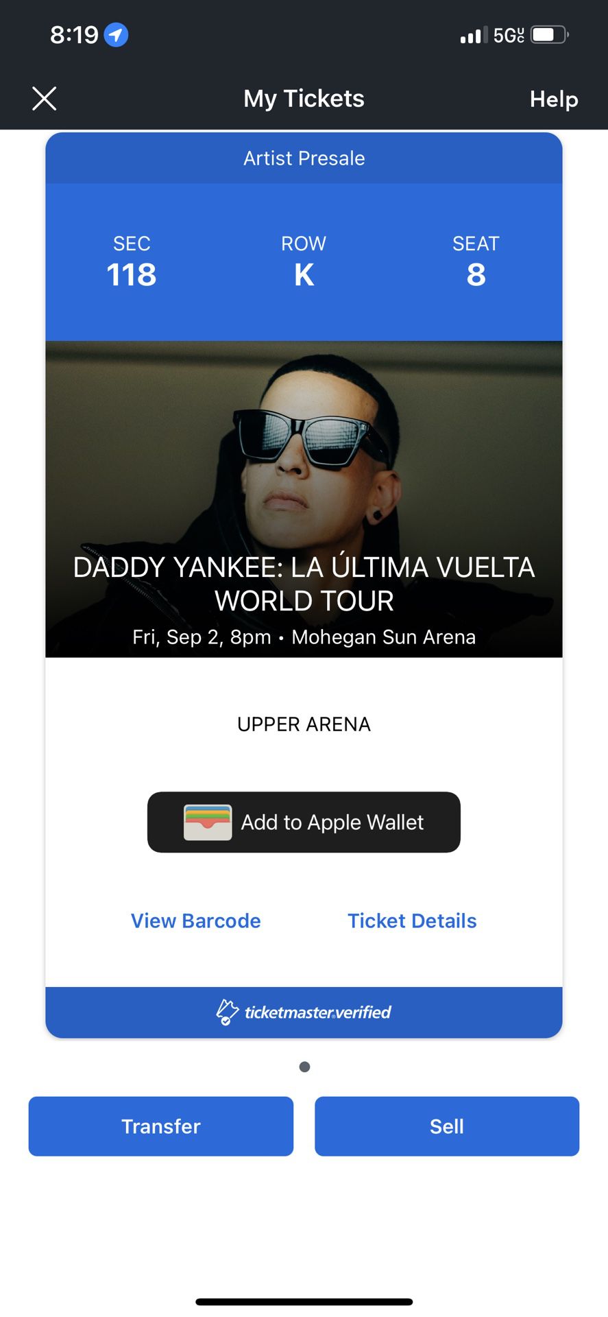 Daddy Yankee Concert Ticket 