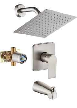 Brushed Tub Shower Faucet Set With 8" Shower Head & Spout