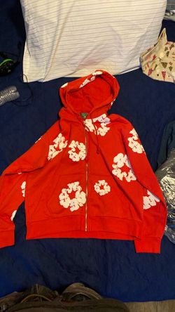 Red denim tears zip up size medium