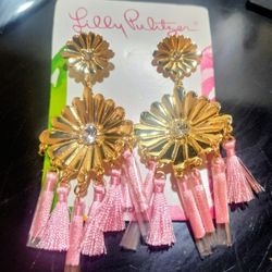 Lilly Pulitzer Pink Tassel With Rhinestone Earrings 