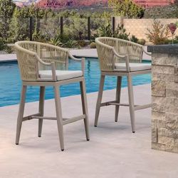 New Modern Boho Metal Counter Height Rattan Outdoor Bar Stool Chairs with Ergonomic Armrest