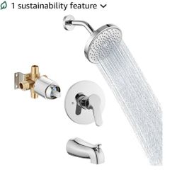 Aolemi Tub Shower Faucet Set With Valve Wall Mount Shower Trim Kit 6 Inch Bathtub Fixtures Rough-in Valve Single-Spray Shower Head System 5.3 Inch Tub