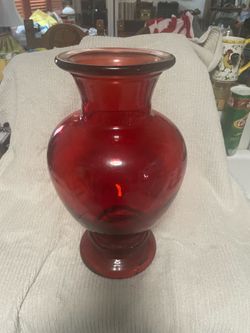 16” tall ruby red glass decor urn