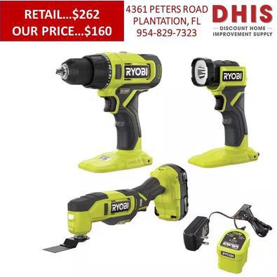 RYOBI ONE+ 18V Cordless  drill/driver, multi-tool, LED Light, 2.0 Ah Battery and Charger NEW
