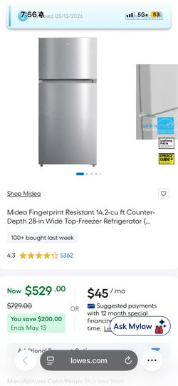 Midea Fingerprint Resistant 14.2-cu ft Counter-Depth 28-in Wide Top-Freezer Refrigerator ( Stainless Steel ) Garage Ready ENERGY STAR Certified