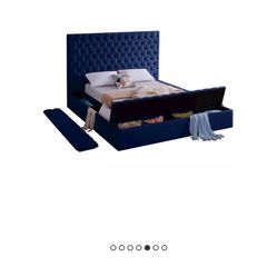 California King Size Navy Velvet King Bed