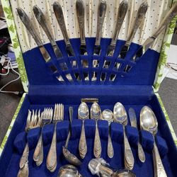 Vintage Silver plate Set In Wooden Box 