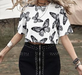 Butterfly Print Crop Tee