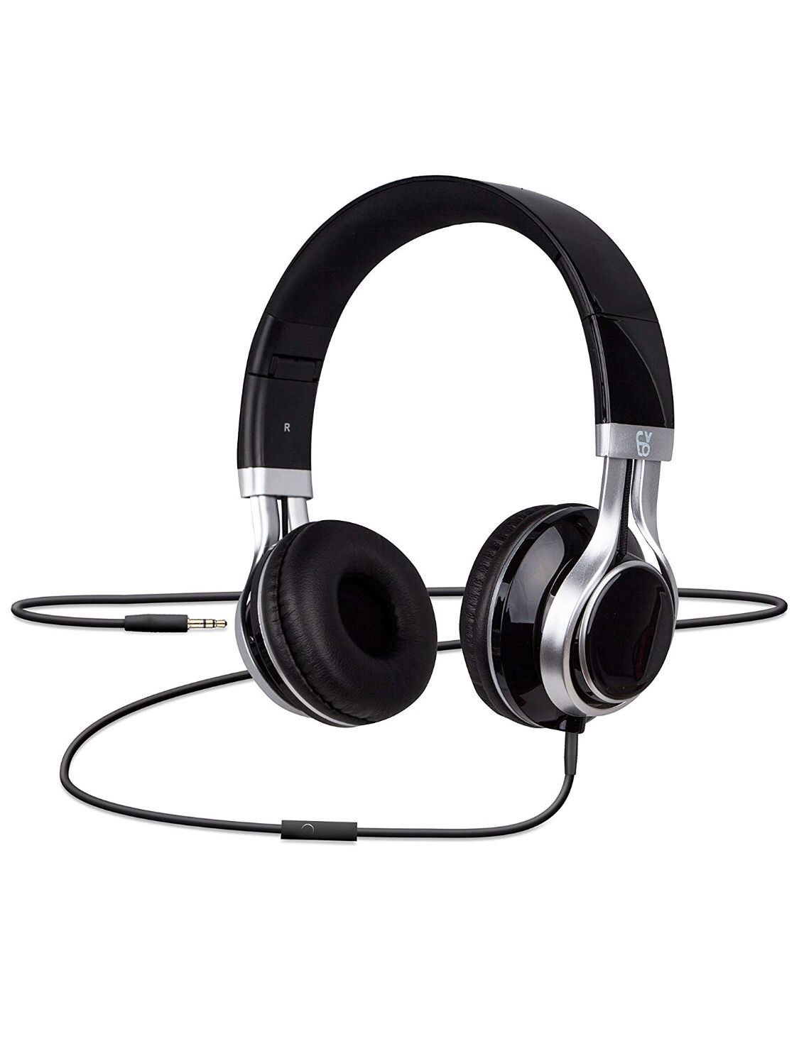 CYLO Electrolyte Wired Over-Ear Headphones, Noise Isolating with 40mm Drivers, in-Line Microphone with Supreme and Hi-Fi Stereo Sound (Jet Black/Silv