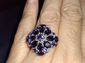 Large Blue Sapphires Set In Sterling Silver.