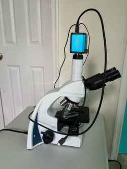 i4 lw scientific microscope with BioVID HD 1080+ Camera, lenses, and Case