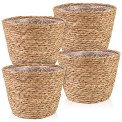Pcs Large Premium Seagrass Planter Baskets with Plastic Lining 10.2x7.5x7.5