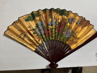 Large vintage Chinese folding fan signed