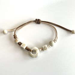 Ivory tan brown boho bracelet adjustable unique sm-xl size ceramic beaded