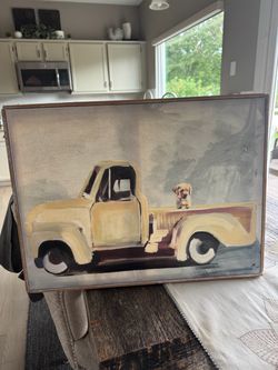 Vintage Truck with Dog Canvas Painting