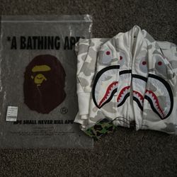 White Bape double hoodie zip up size small