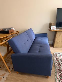 Blue Tufted Mid-Century Modern Sofa