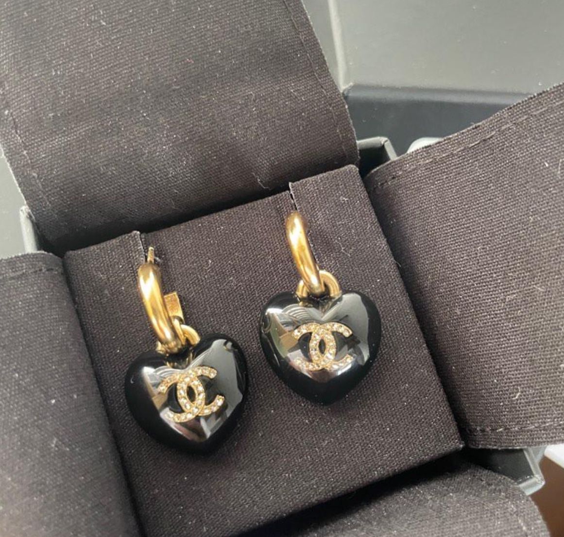 Chanel Black Heart Earrings