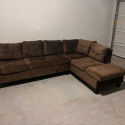 Brown Velvet L Sectional Sofa 