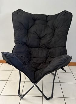 Plush Black Microsuede Folding Butterfly Chair