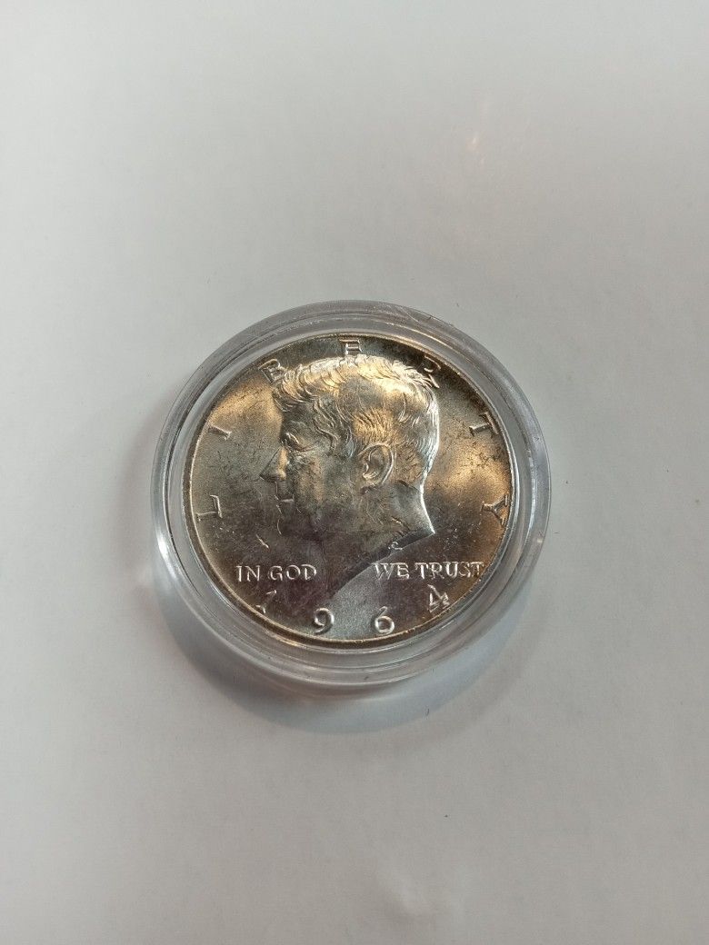 1964 Silver Kennedy Half Dollar In Capsule