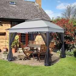 11x11 Pop-Up Instant Gazebo Tent with Mosquito Netting Outdoor Canopy Shelter with 121 Square Feet of Shade (Gray)