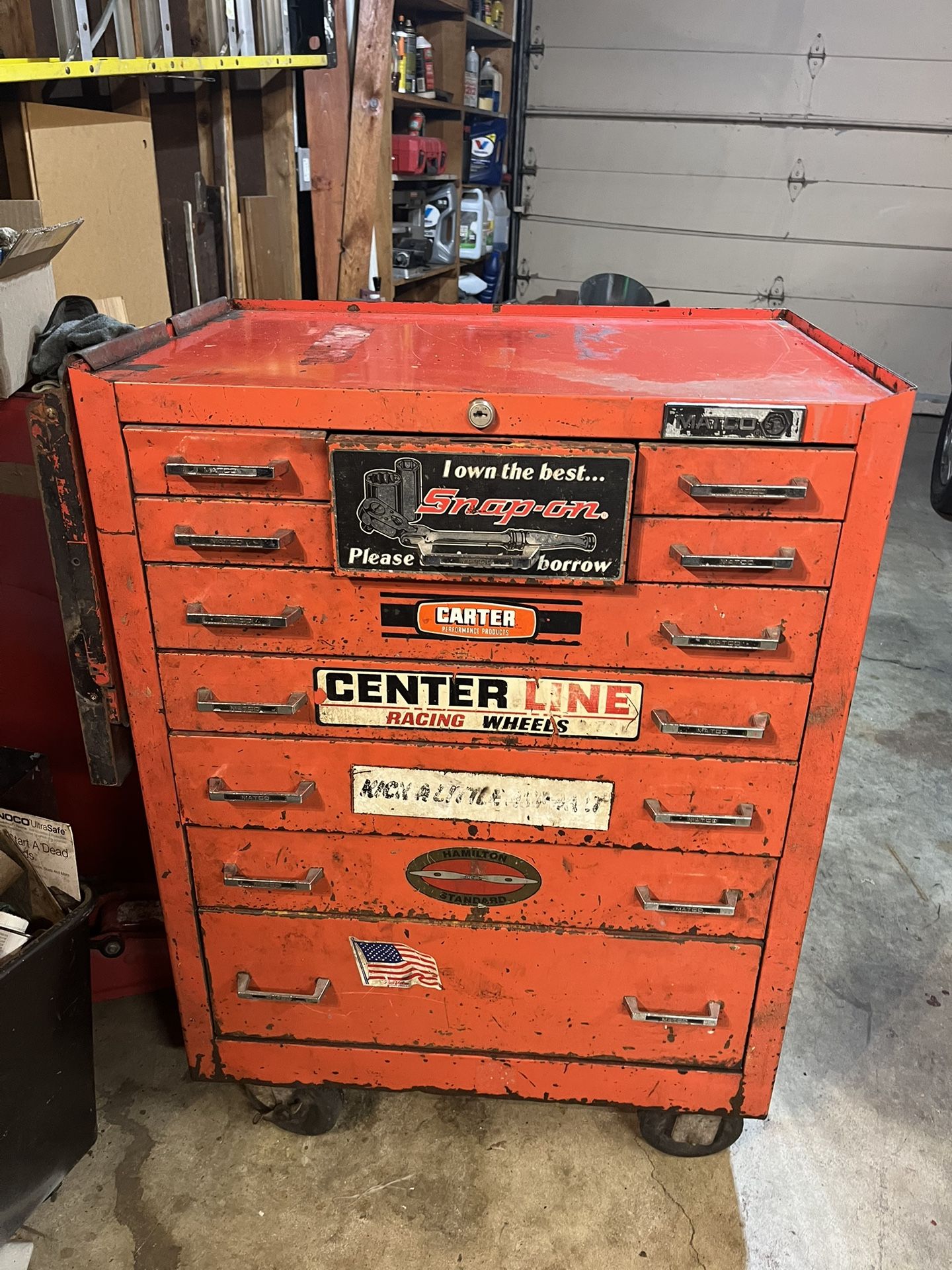 Red Matco Tool Cart And Snap on Side Boxes