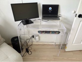 Modern Acrylic Desk with Built-In Shelf